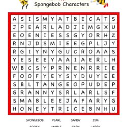 Cartoon Word Search Fun Worksheet - Spongebob