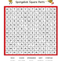 Cartoon Word Search Fun Worksheet - Spongebob Sqaure Pants