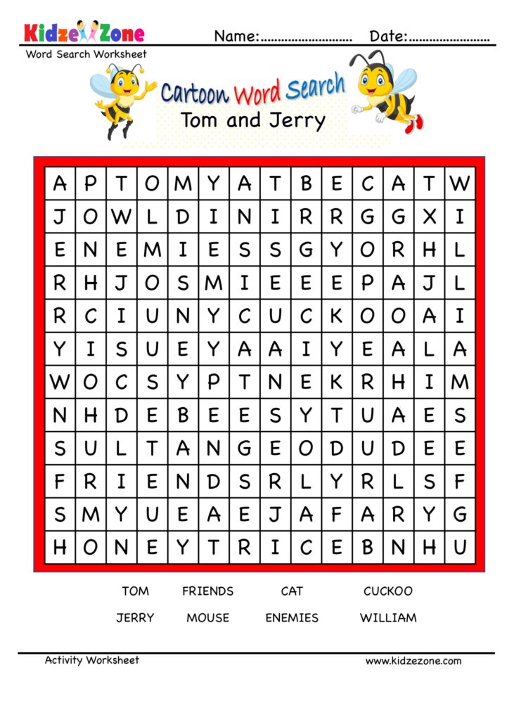 Tom and Jerry Word Search Puzzle worksheet