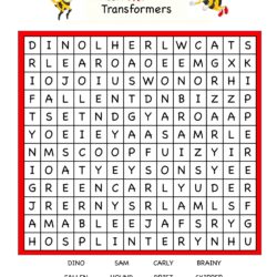 Cartoon Word Search Fun Worksheet - Transformers