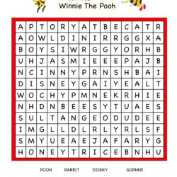 Cartoon Word Search Fun Worksheet - Winnie the Pooh