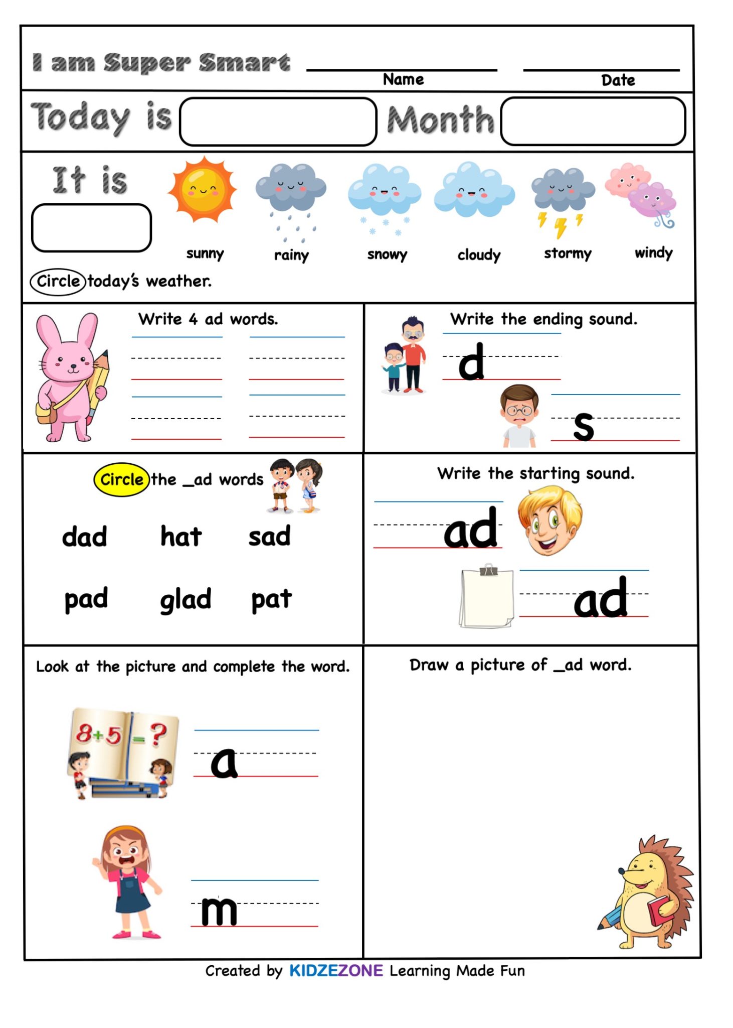 kindergarten-ad-word-family-super-smart-worksheet