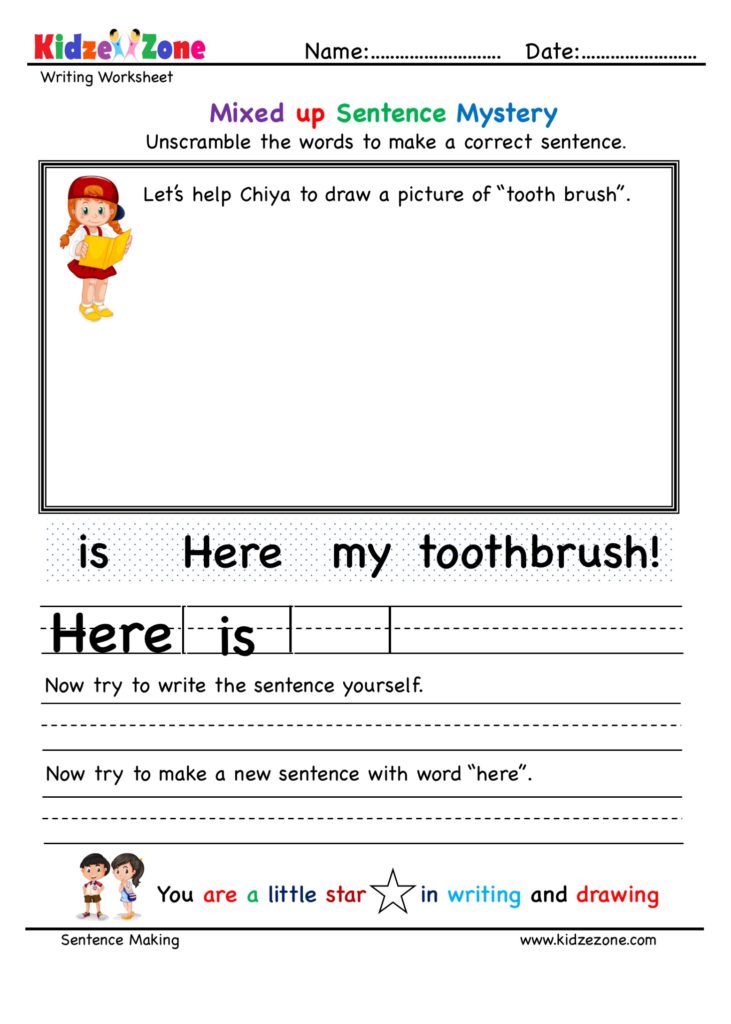 Unscramble the words to make a correct sentence with tooth brush