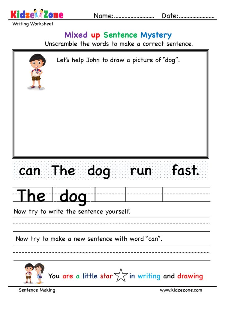 Unscramble the words to make a correct sentence with dogs