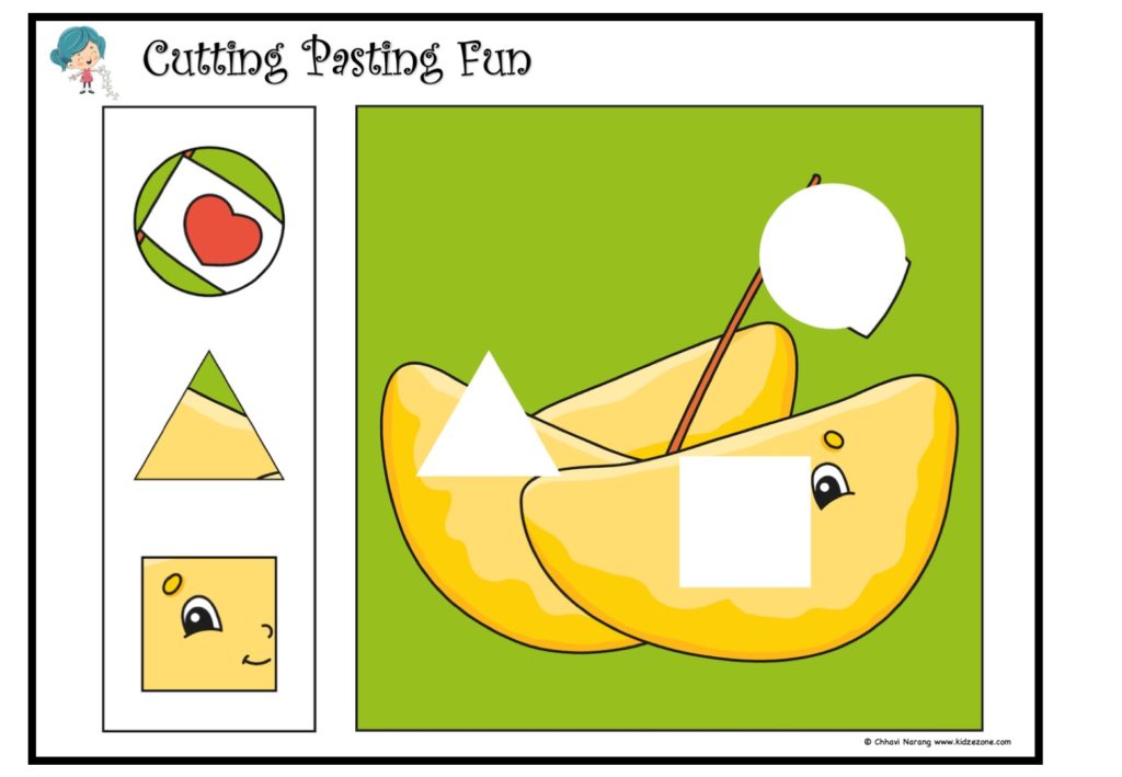 Cutting and pasting Activity worksheet. Play and learn with shapes worksheet 1