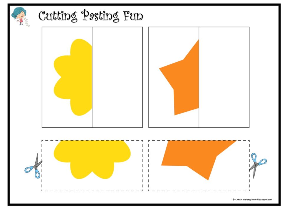 Cutting and pasting Activity worksheet. Play and learn with shapes worksheet 19
