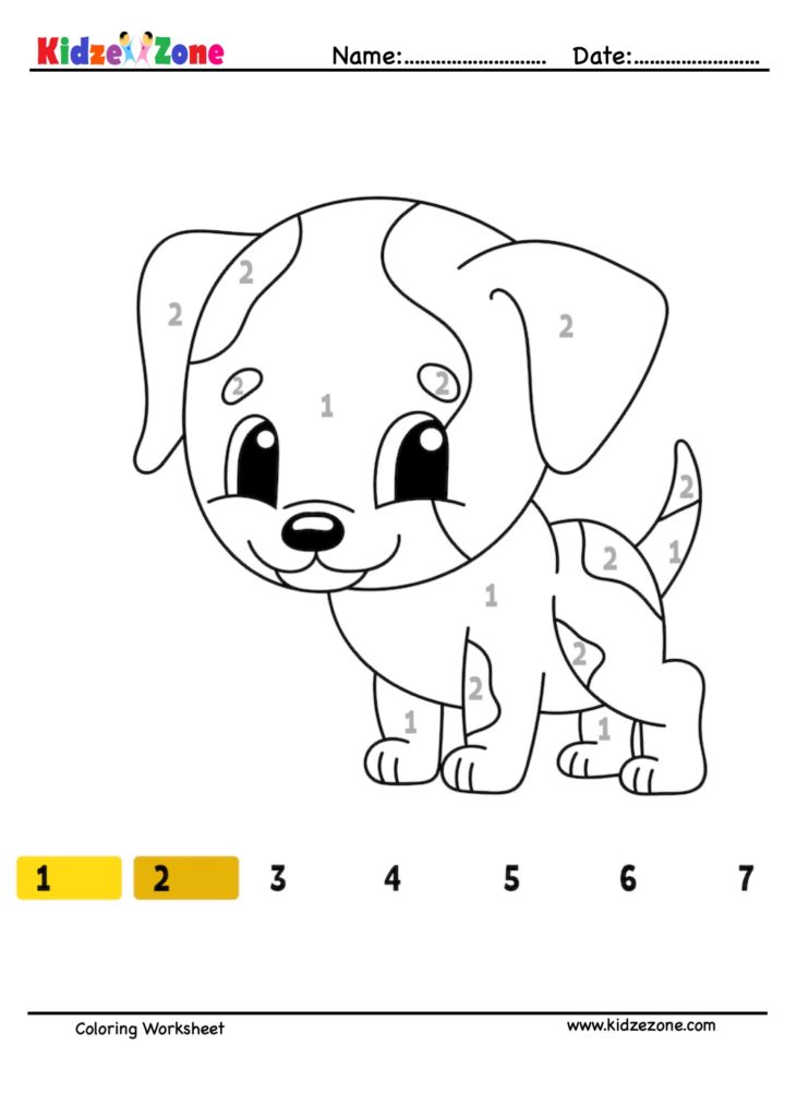 Cute Puppy Number Coloring Fun Worksheet