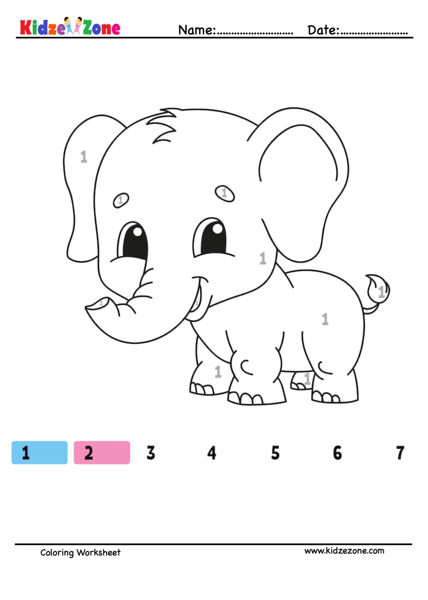 Coloring Numbers Worksheet Elephant