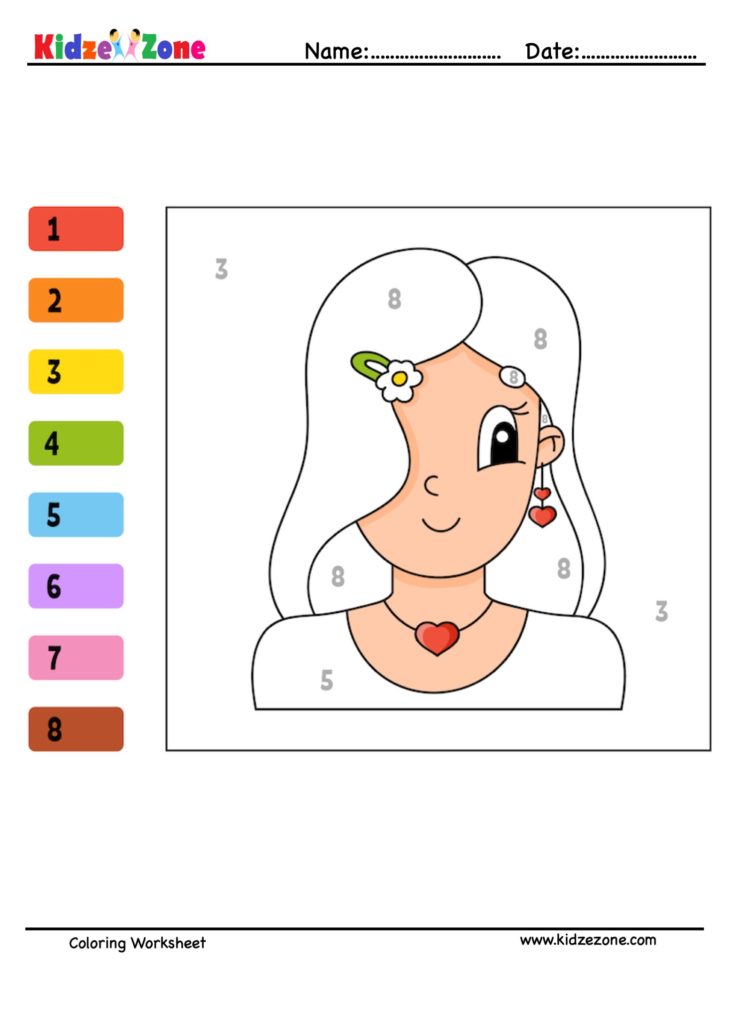 Girl 2 Number Coloring Fun Worksheet