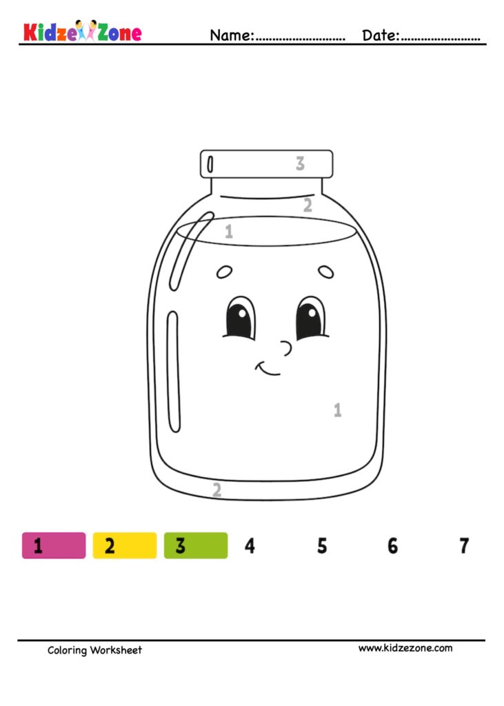 Glass Jar Number Coloring Fun Worksheet