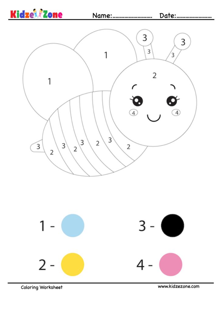 Honey Bee Number Coloring Fun Worksheet