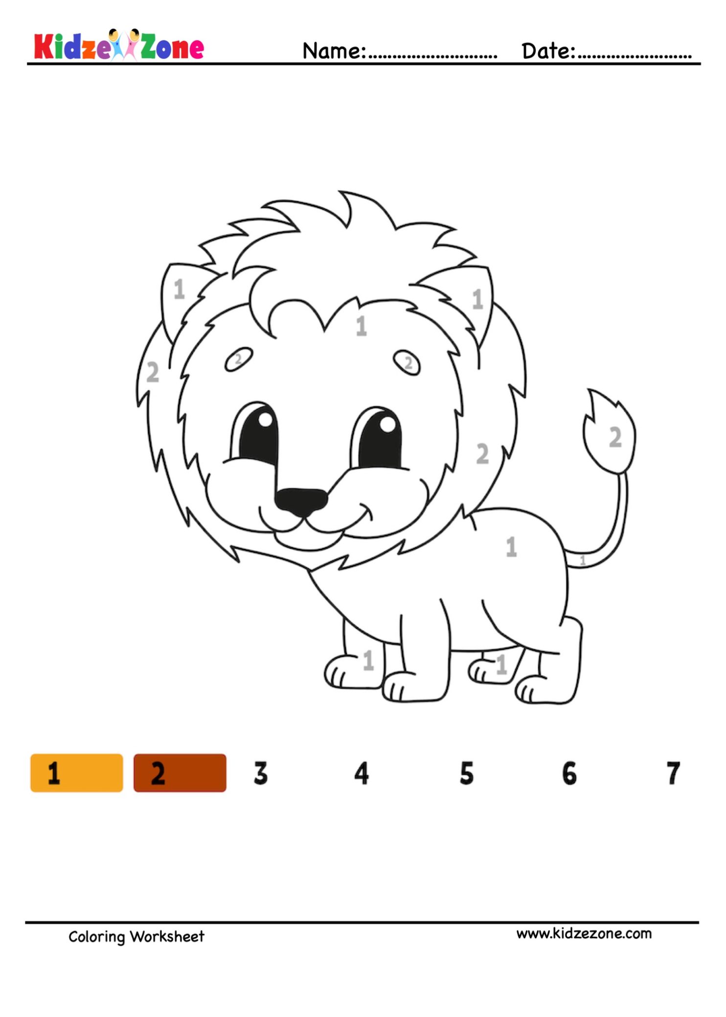 Numbered Lion Coloring worksheet - KidzeZone