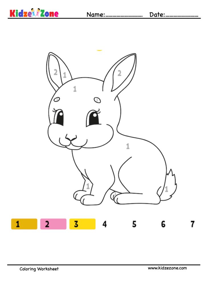 Rabbit Number Coloring Fun Worksheet - KidzeZone