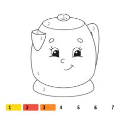 Tea Kettle Number Coloring Fun Worksheet