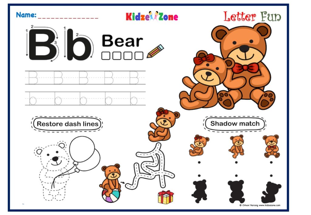 Letter B Tracing, Writing, Matching and Fun Activity Worksheet