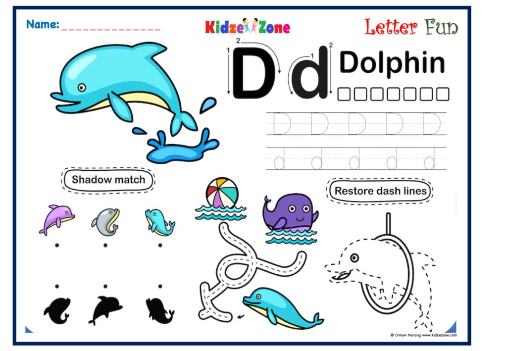Letter D Tracing, Writing, Matching and Fun Activity Worksheet