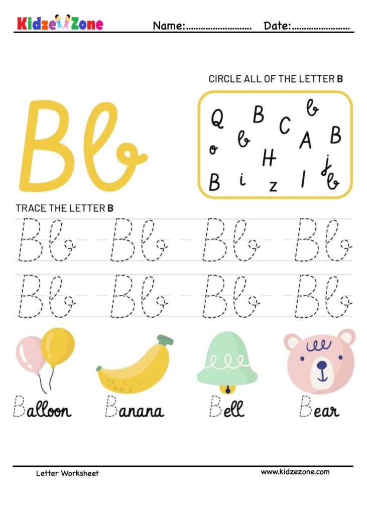 Letter B Tracking Worksheet. Learn words with letter B