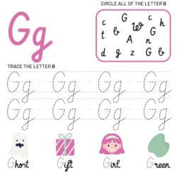 Letter G Tracking Worksheet. Learn words with letter G