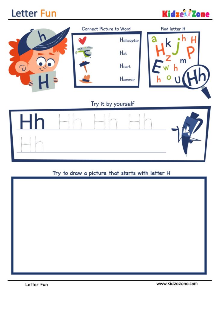 Letter H Super Smart Tracing, Writing, Drawing and Activity Worksheet