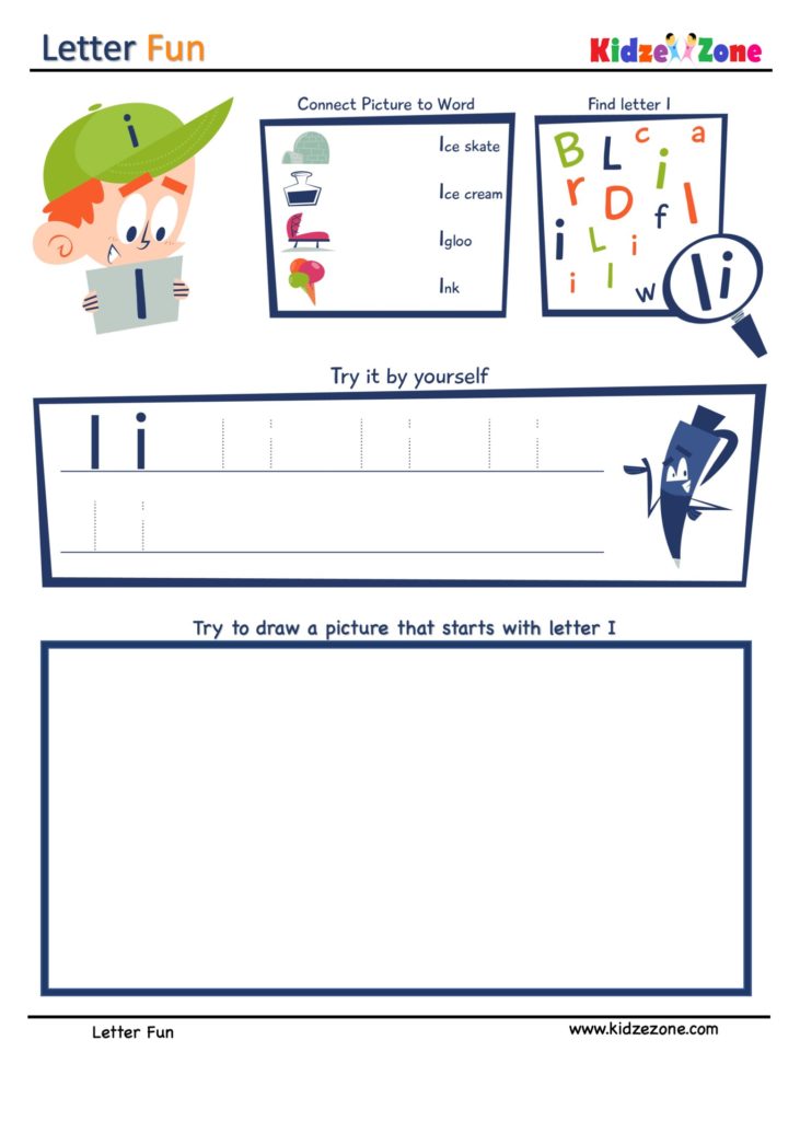 Letter i Super Smart Tracing, Writing, Drawing and Activity Worksheet