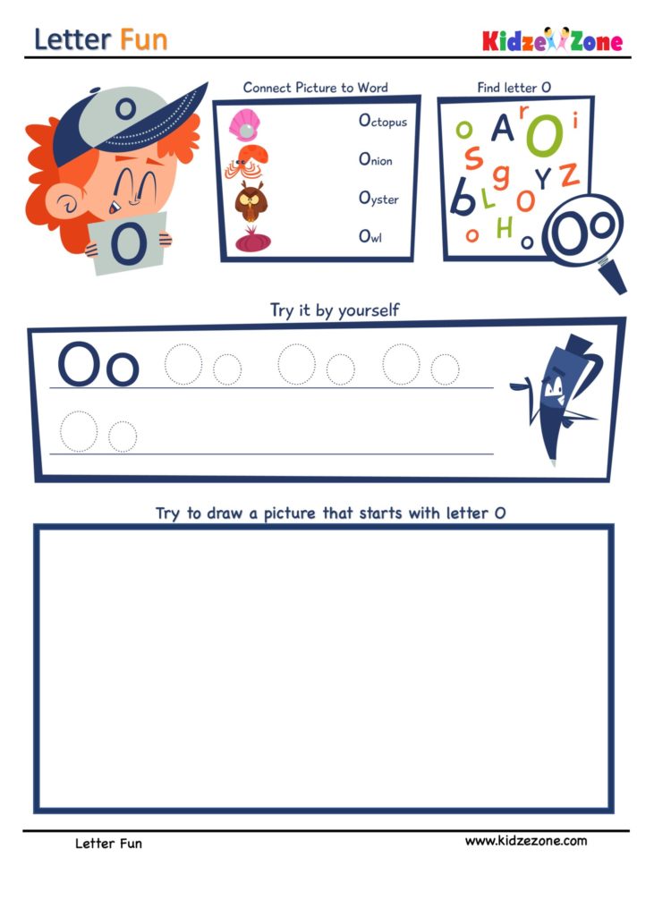 Letter O Super Smart Tracing, Writing, Drawing and Activity Worksheet