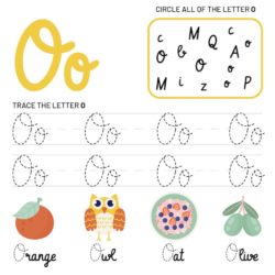 Letter O Tracking Worksheet. Learn words with letter O