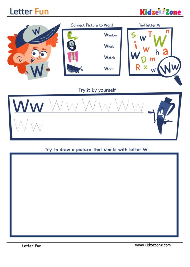 Letter W Super Smart Tracing, Writing, Drawing and Activity Worksheet