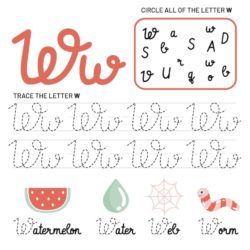 Letter W Tracking Worksheet. Learn words with letter W