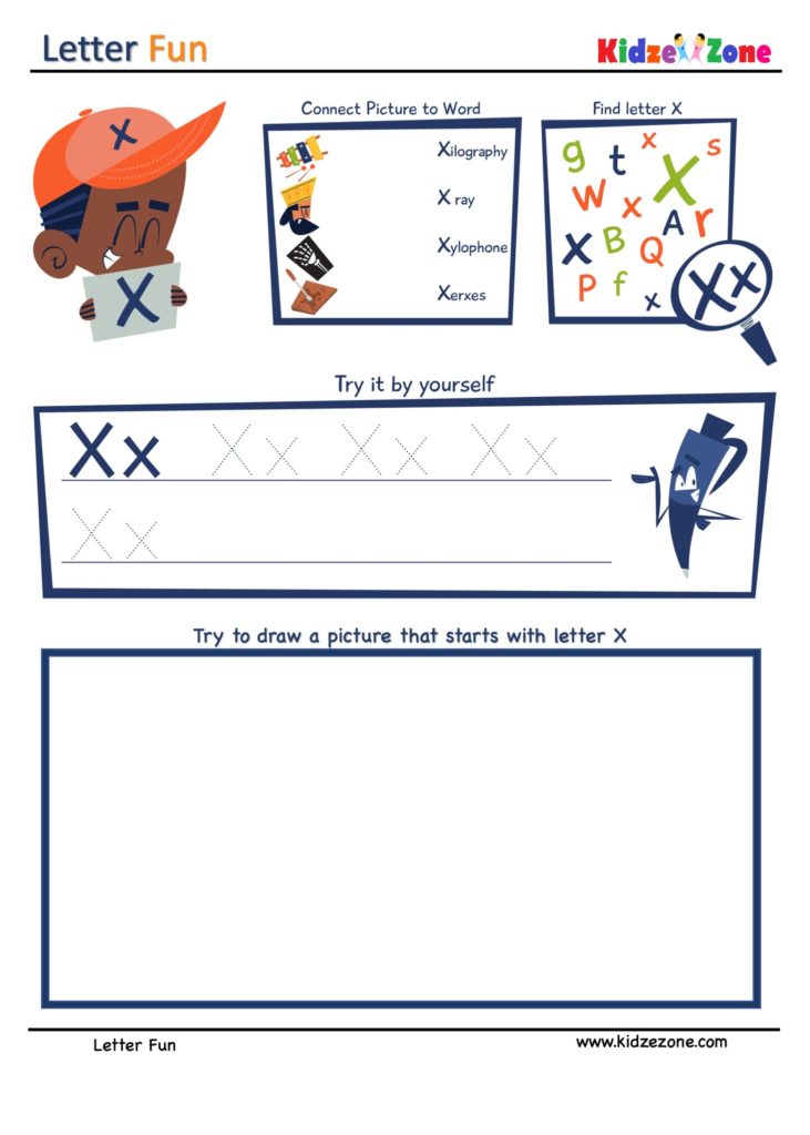 Letter X Super Smart Tracing, Writing, Drawing and Activity Worksheet