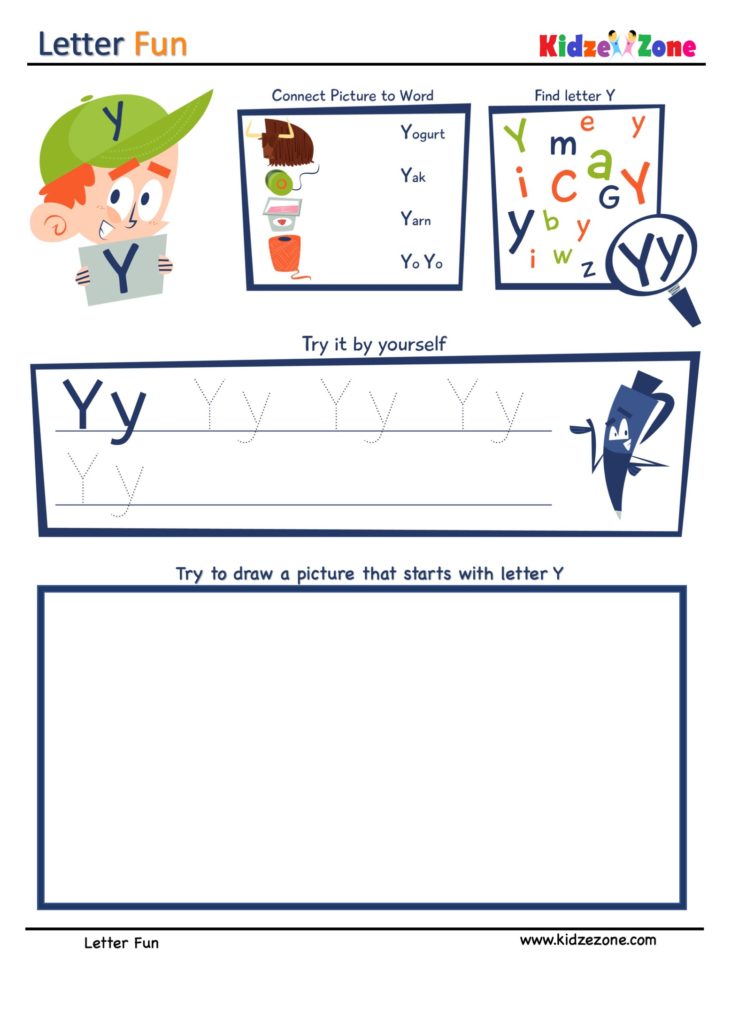 Letter Y Super Smart Tracing, Writing, Drawing and Activity Worksheet