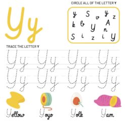 Letter Y Tracking Worksheet. Learn words with letter Y