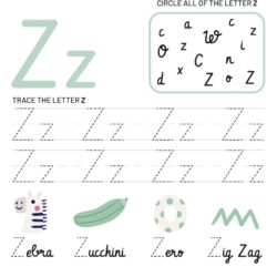 Letter Z Tracking Worksheet. Learn words with letter Z