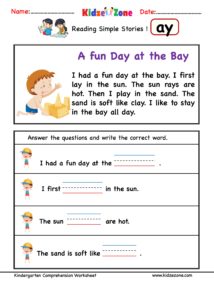 Reading Comprehension Stories with ay word Family