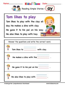 Reading Comprehension Stories with ay word Family