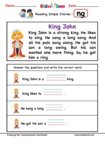 Reading Comprehension Stories with NG word Family