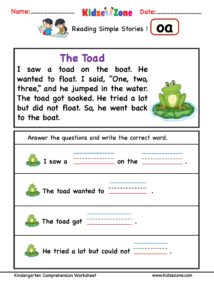 Reading Comprehension Stories with oa word Family