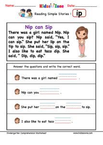 IP Word family Reading Simple Stories Comprehension 