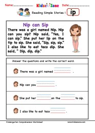 Kindergarten Comprehension Worksheets For All Word Families