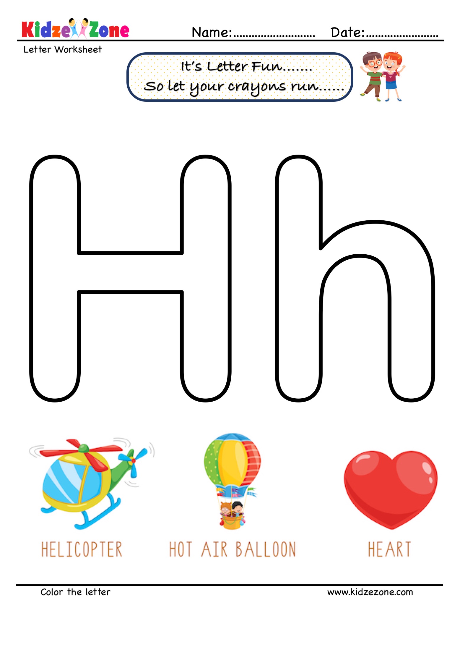Letter H Writing Activity and Reading Worksheets - KidzeZone